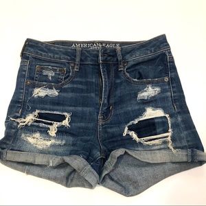 Distressed denim shorts